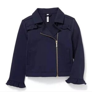 Janie And Jack Navy Blue Ruffle Ponte Jacket Toddler 3-4